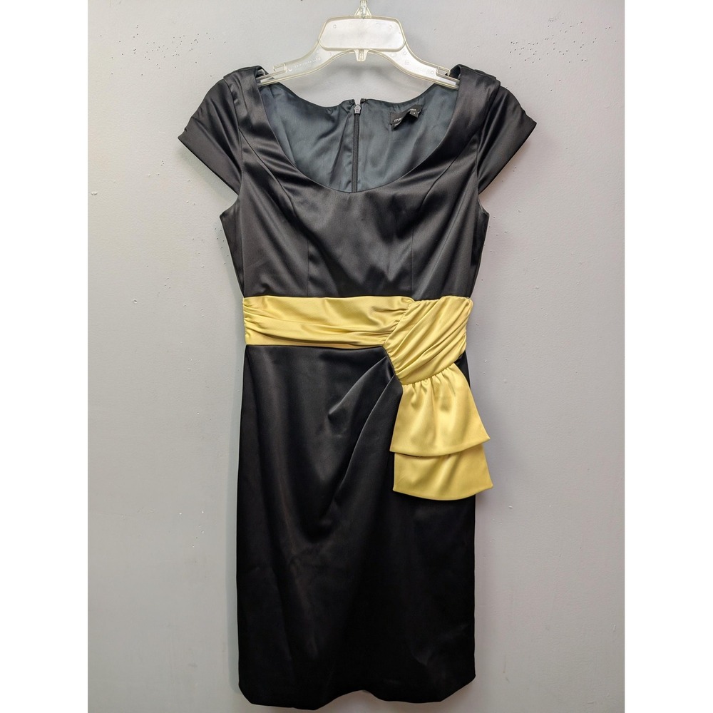maxandcleo Dress Womens‎ 2 Black Yellow Cap Sleeve Sheath Cocktail Party Ruffle
